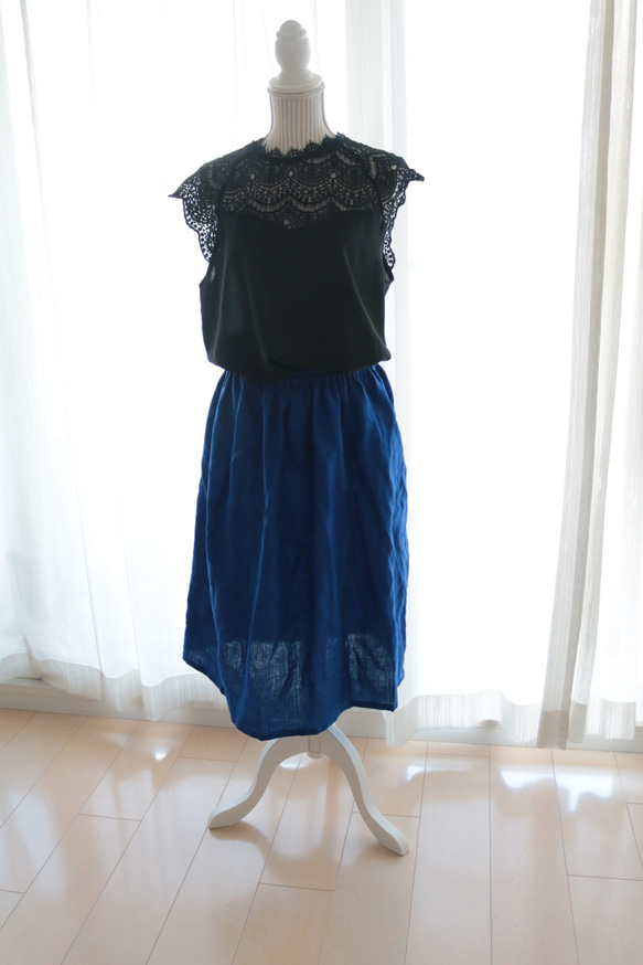 リネン１００％　美スタイル　ギャザースカート　【 color：舞踏会の夜 】 2枚目の画像