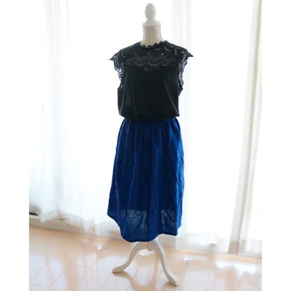 リネン１００％　美スタイル　ギャザースカート　【 color：舞踏会の夜 】 1枚目の画像