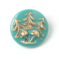 チェコ キノコのガラスボタン 1.8cm ターコイズグリーン＆ゴールド 1枚目の画像