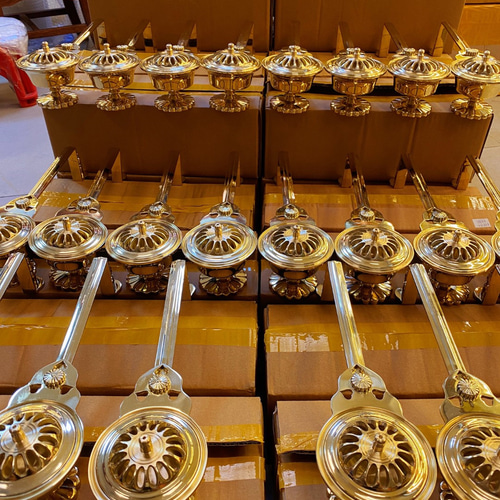 法器 真言宗 太子型柄香炉 密教法具 真鍮製 30cm その他置物 りおん