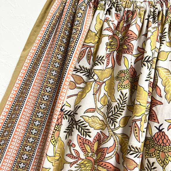 【新作】インド綿ギャザースカート オリエンタルイエロー 4枚目の画像