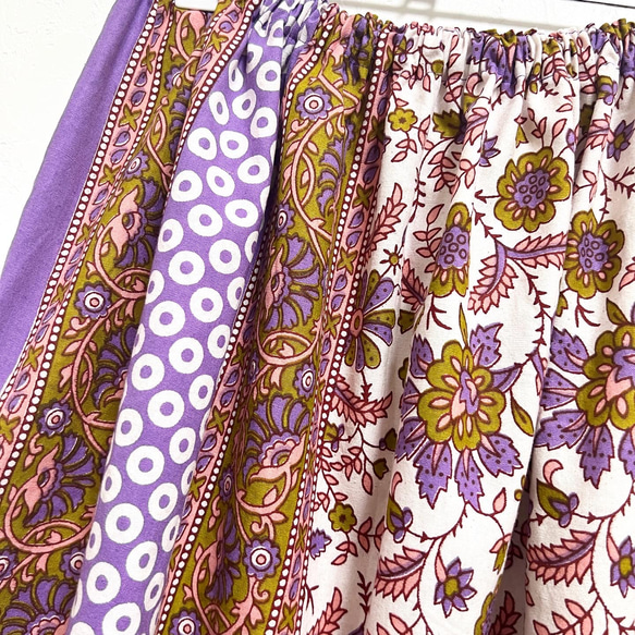 【新作】インド綿ギャザースカート ライラック 4枚目の画像