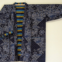 Creema限定　着物生地を使ったリバーシブルでも着れる半纏です。裏も表も絹生地で軽い。両方楽しめます。贈り物に! 3枚目の画像