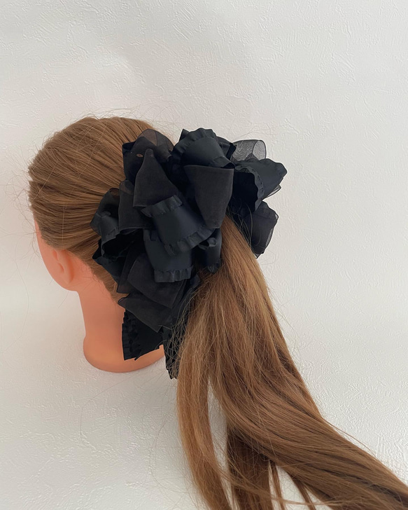 バナナクリップ オーガンジー フリルリボン 特大リボン ビックリボン