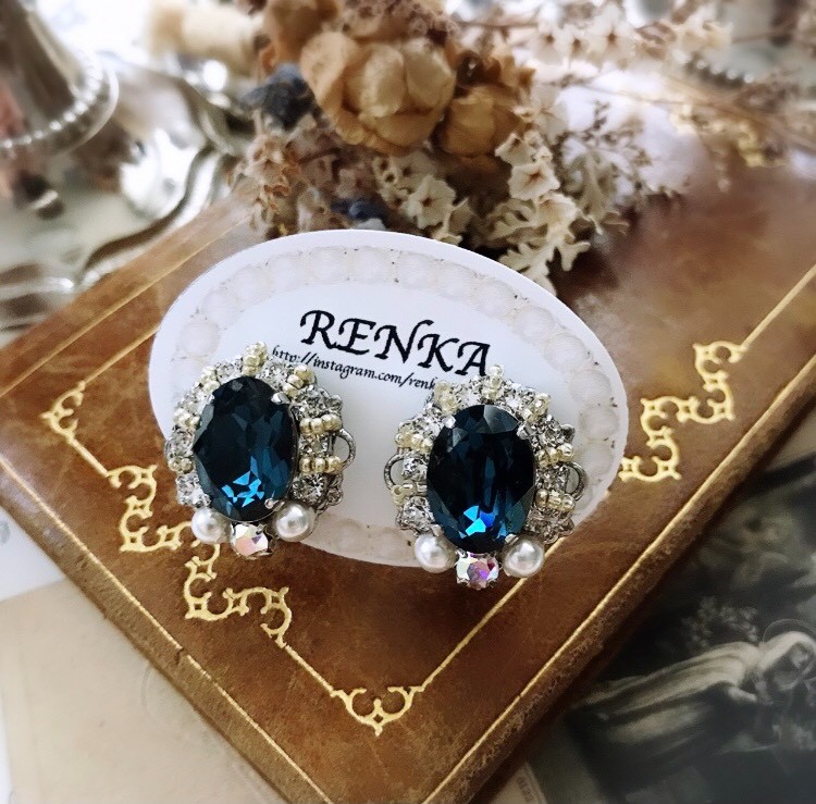 ブルースワロフスキーイヤリング【上品･入学式･卒業式･結婚式･ウェディング･パール】{RPS-95er}