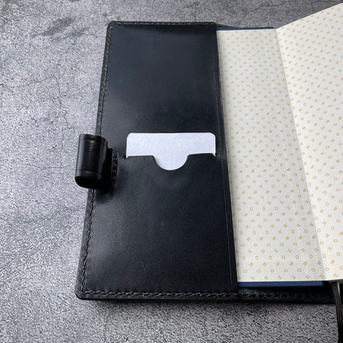 手縫】ほぼ日手帳weeks通常版とMEGA兼用本革カバー（黒色）バタフライ
