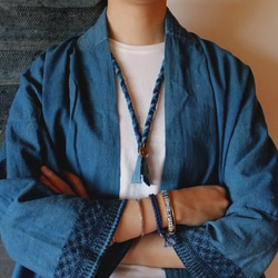 真鍮藍染古布ブレスレットカップル日本式レトロな手環 12枚目の画像