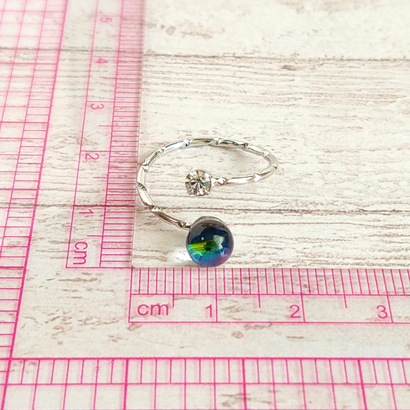 本ロジウムリング【vintage glass】6ミリ rainbow in dome 指輪 4枚目の画像