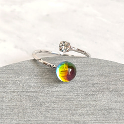 本ロジウムリング【vintage glass】6ミリ rainbow in dome 指輪 1枚目の画像