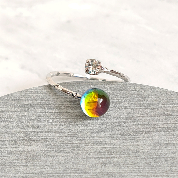 本ロジウムリング【vintage glass】6ミリ rainbow in dome 指輪 1枚目の画像