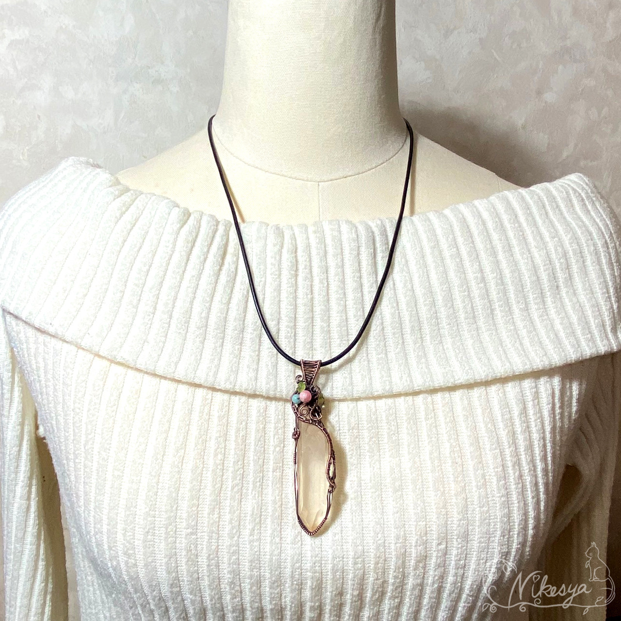 【コッパー99,9】【ワイヤーアクセサリー】タンジェリンクォーツのペンダントトップ【送料無料】