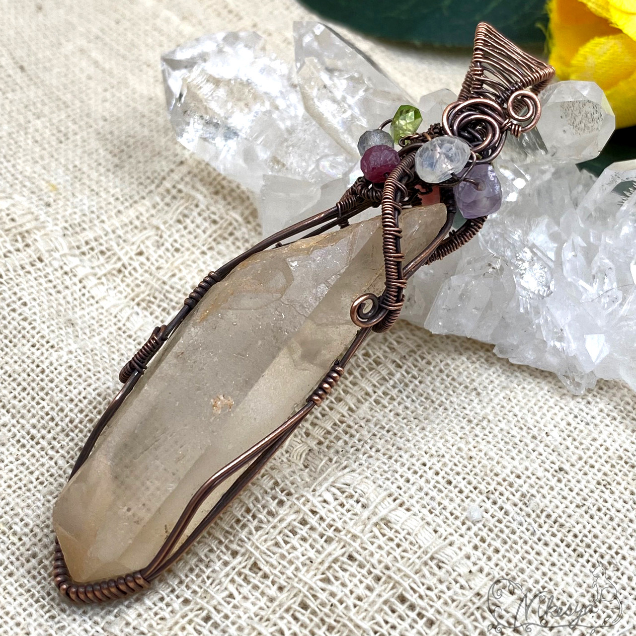 【コッパー99,9】【ワイヤーアクセサリー】タンジェリンクォーツのペンダントトップ【送料無料】