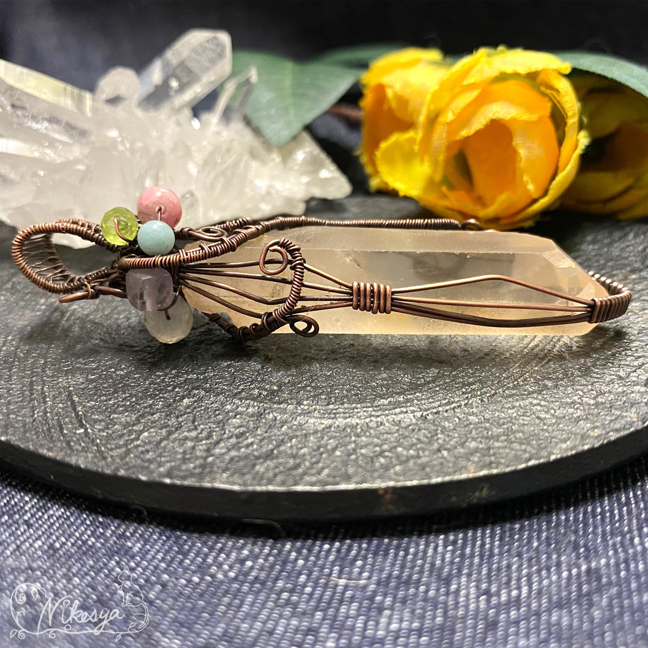 【コッパー99,9】【ワイヤーアクセサリー】タンジェリンクォーツのペンダントトップ【送料無料】