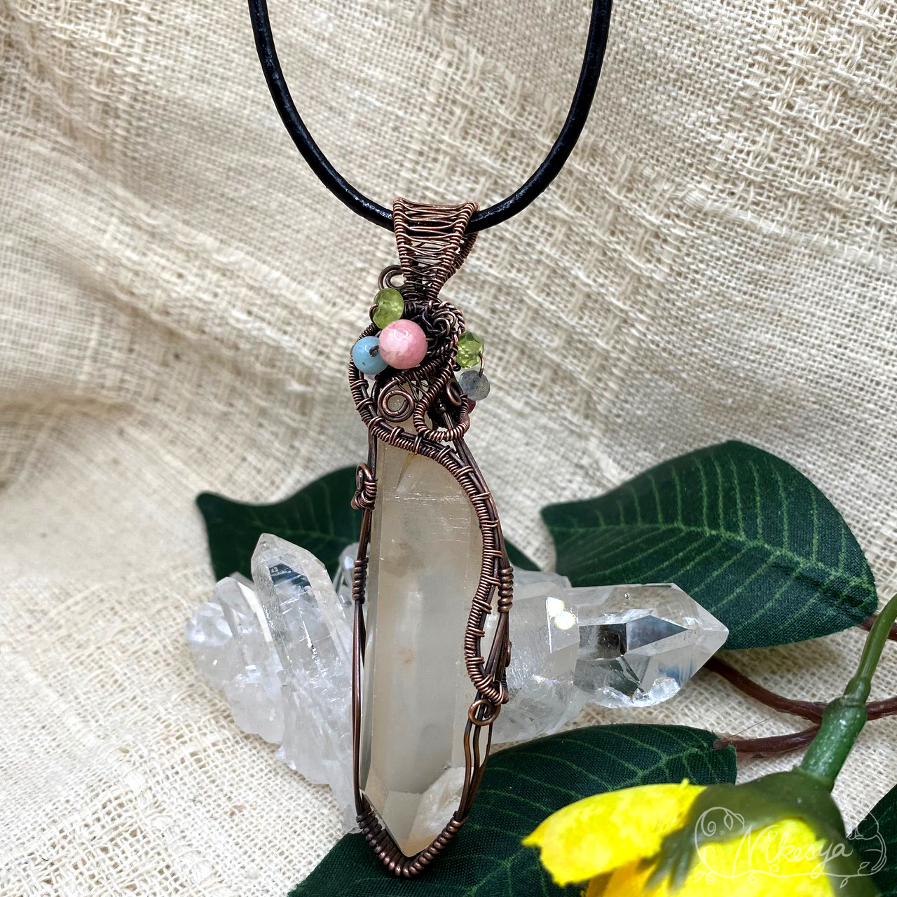 【コッパー99,9】【ワイヤーアクセサリー】タンジェリンクォーツのペンダントトップ【送料無料】