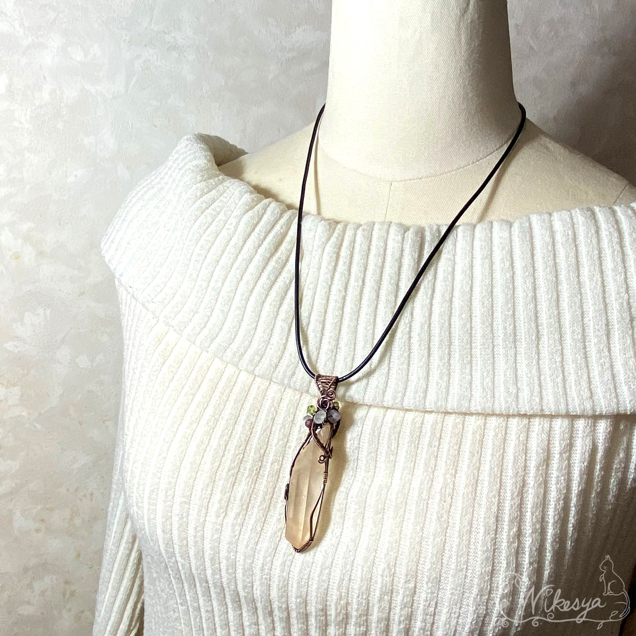 【コッパー99,9】【ワイヤーアクセサリー】タンジェリンクォーツのペンダントトップ【送料無料】