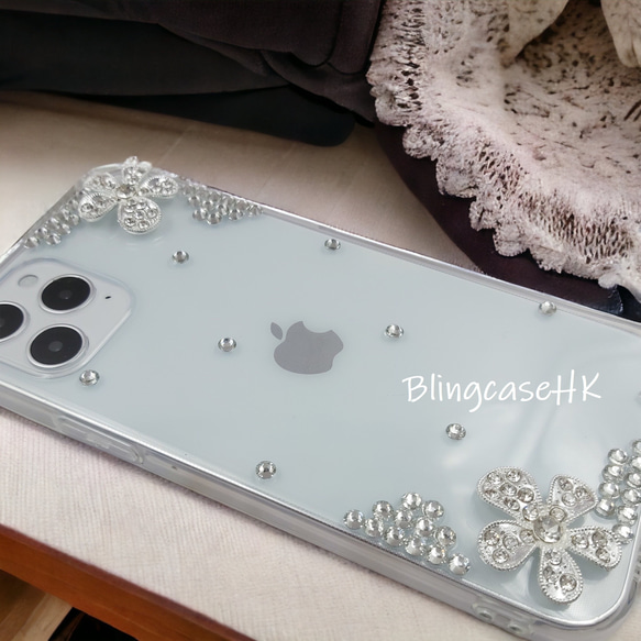 送料無料 キラキラ ラインストーン iPhone 15 全機種対応 Samsung S24 ケース クリア スマホケース 4枚目の画像