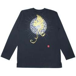 日本の伝統的デザイン　紋と鳳凰　手染め京友禅Tシャツ　金長袖半袖が選べる 3枚目の画像