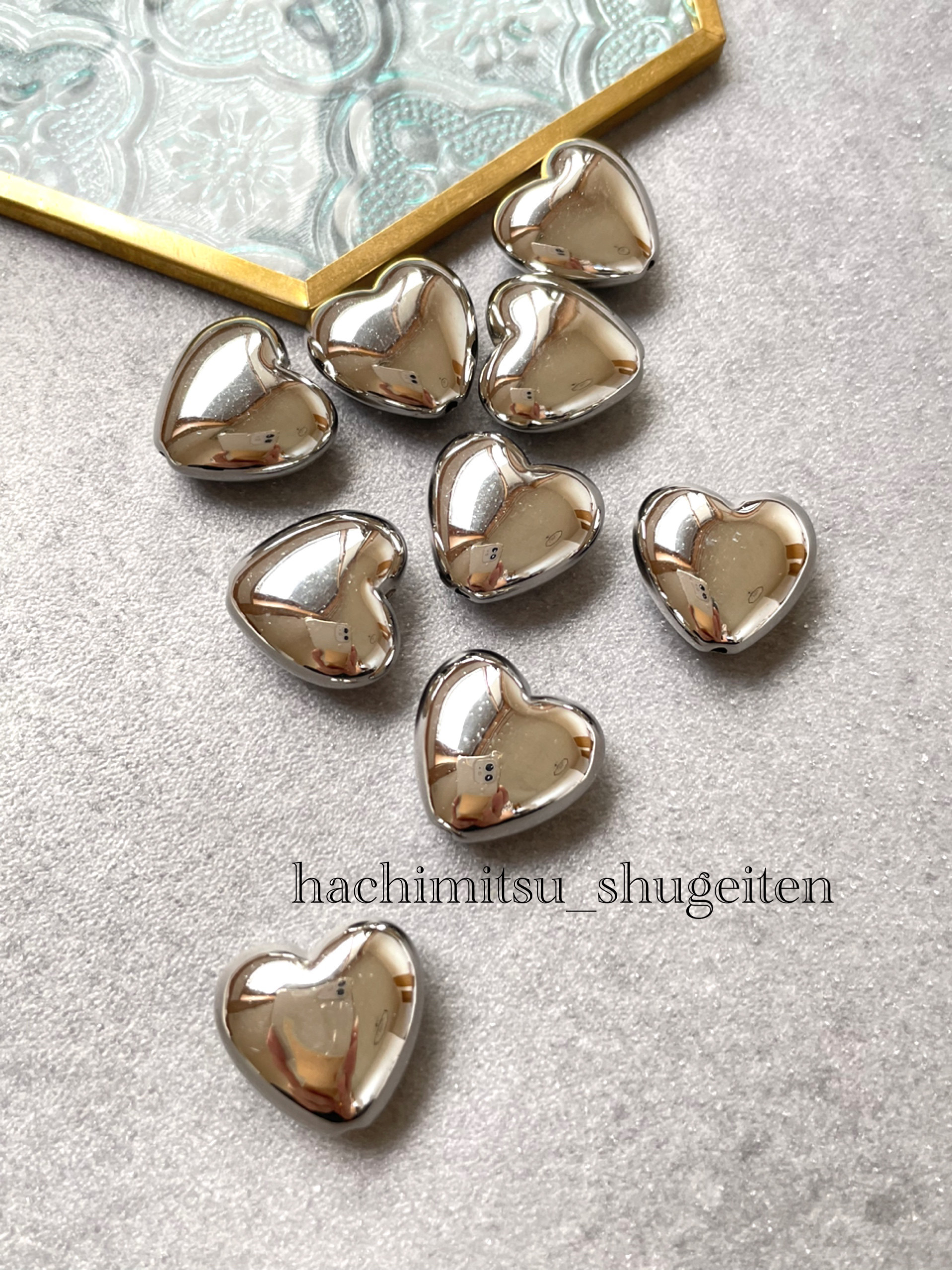 836】ぷっくり ハート ビーズ☆シルバー☆8個☆カスタム