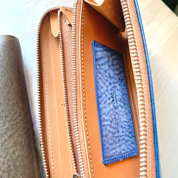 フルラウンドファスナー財布 /S.ブルー/オイルワックス 