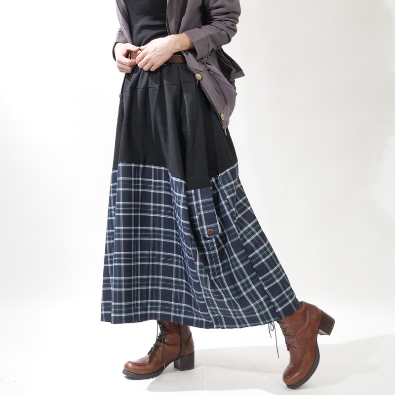 トーンオントーンチェック柄＊丸みあるバルーンデザイン＊スカート