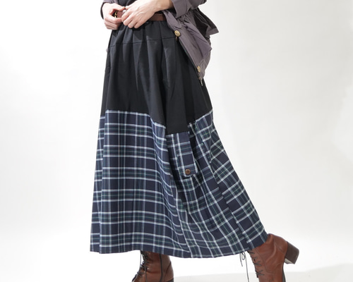 トーンオントーンチェック柄＊丸みあるバルーンデザイン＊スカート
