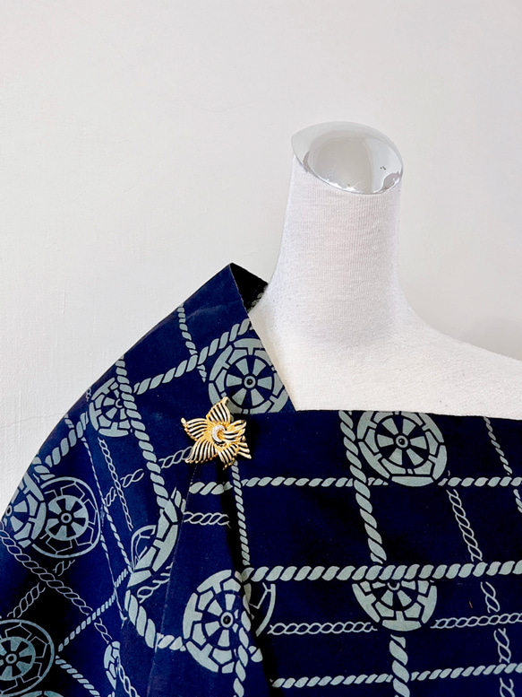 スカーフNo.189*羅盤*設計師手作日本純棉深紺色深藍海軍風麻繩線條單層圍巾 披肩 第8張的照片