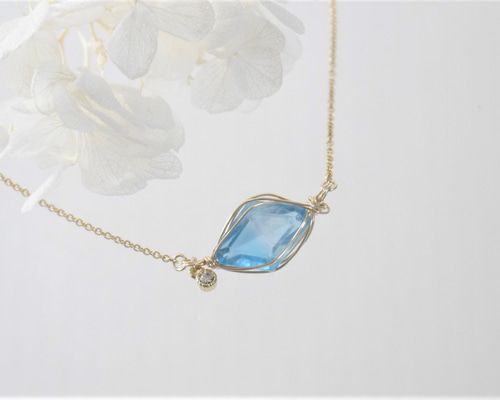 1点物ワイヤージュエリー【K14GF/天然石】プチネックレス＊*ブルー