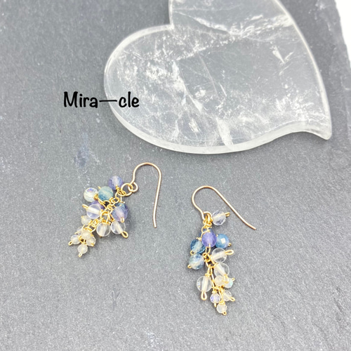 14kgf☆天然石【フローライト×ラブラドライト】ピアス ～Mira