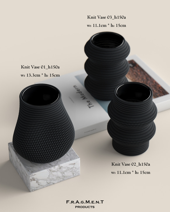 【送料無料】Knit Vase 01 02 03_Black _H150 / ミニマリストガラス花瓶 8枚目の画像