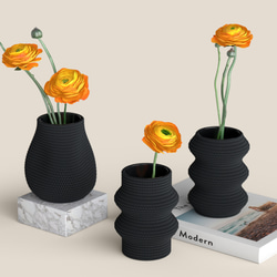 【送料無料】Knit Vase 01 02 03_Black _H150 / ミニマリストガラス花瓶 2枚目の画像