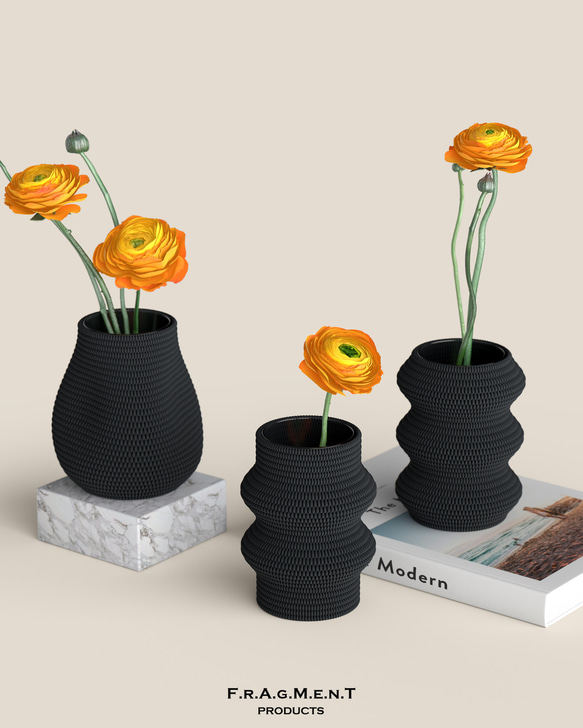 【送料無料】Knit Vase 01 02 03_Black _H150 / ミニマリストガラス花瓶 2枚目の画像