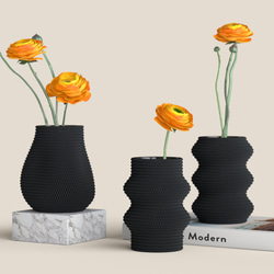 【送料無料】Knit Vase 01 02 03_Black _H150 / ミニマリストガラス花瓶 1枚目の画像