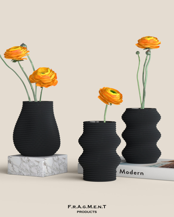 【送料無料】Knit Vase 01 02 03_Black _H150 / ミニマリストガラス花瓶 1枚目の画像