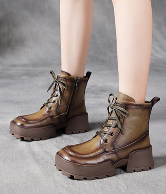 ♥秋冬手工新品♥女士真皮厚底鞋短靴22.5cm～25cm 2色#584 第16張的照片