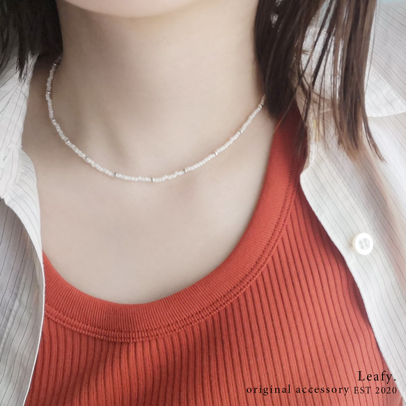 cute×white♡ビーズネックレス　白／シルバー／ビーズアクセサリー 3枚目の画像