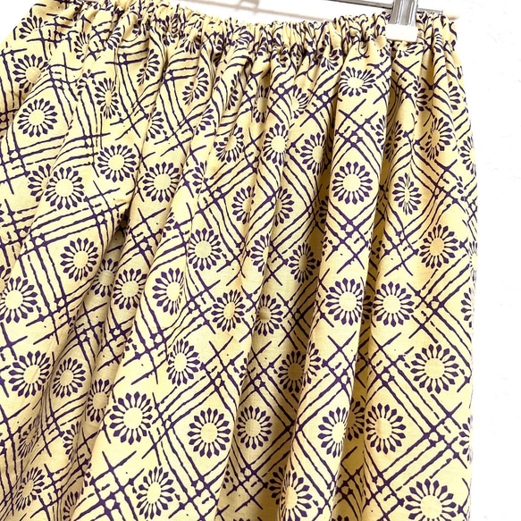 【新作1点物】インド綿ギャザースカート ベージュ×パープル 6枚目の画像