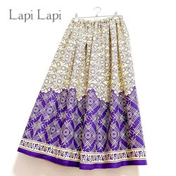 【新作1点物】インド綿ギャザースカート ベージュ×パープル 3枚目の画像