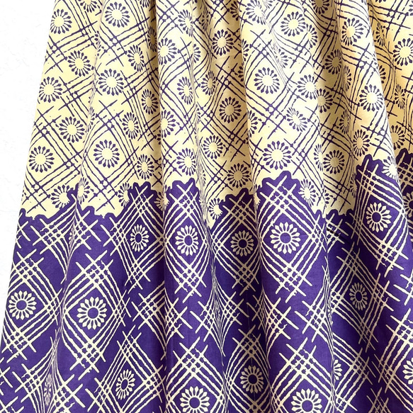 【新作1点物】インド綿ギャザースカート ベージュ×パープル 5枚目の画像