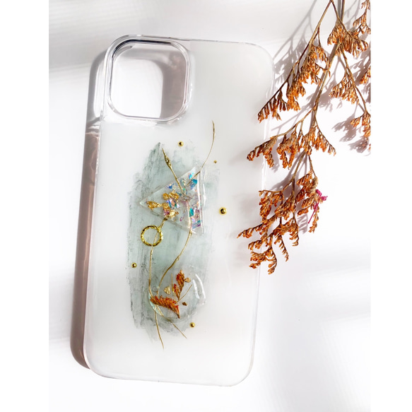 【秋彩】押し花と水彩　iPhoneケース　スマホケース　 5枚目の画像