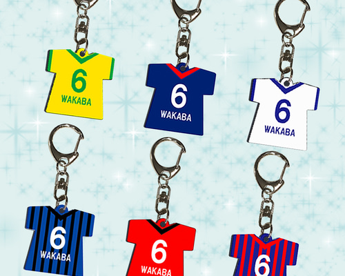部活サッカー Tシャツ型ユニフォームキーホルダー オリジナル 名入れ