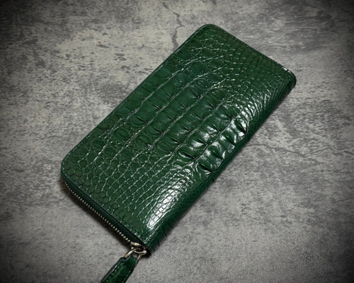 極美品✨️クロコダイル　レザー　グリーン　長財布　ワニ革 ラウンドファスナー 79a3f63f8489a9bd48f78dc07626b9