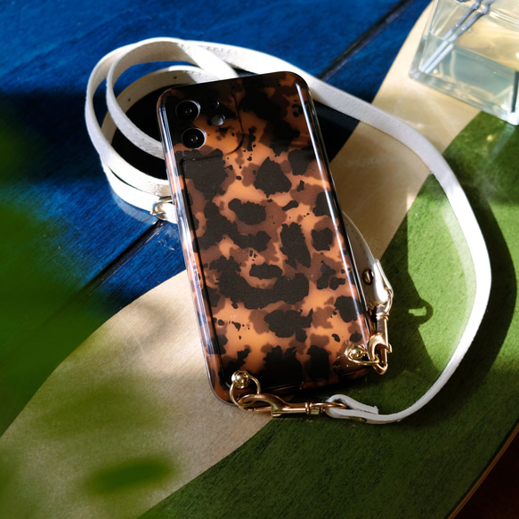 新色新柄2022 色が選べる ★ スマホショルダー ストラップ付き iphoneケース べっ甲 デザイン 高級感あり 7枚目の画像