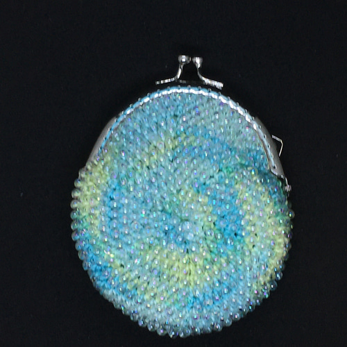 ビーズがま口ハンドメイド、キラキラグリーン キラキラかわいいビーズのがま口 グリーン がま口 ルミワールド 通販