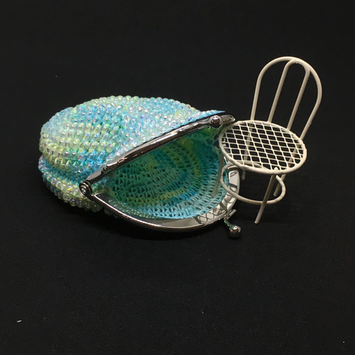 ビーズがま口ハンドメイド、キラキラグリーン キラキラかわいいビーズのがま口 グリーン がま口 ルミワールド 通販