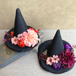 【ハロウィン】お花たっぷりのウィッチハットアレンジ　witch hat／魔女の帽子　 6枚目の画像