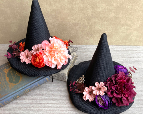 ハロウィン】お花たっぷりのウィッチハットアレンジ witch hat／魔女の