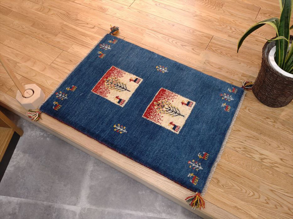 大特価33％OFF】ペルシャ ギャッベ 玄関マット 88×60cm
