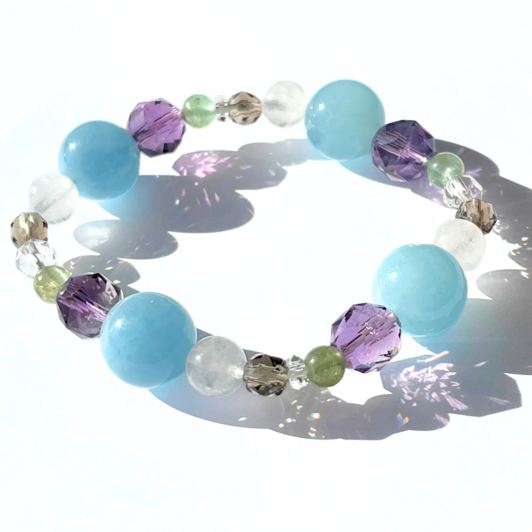 【一点物】魅ゆる青の中(アクアマリン×アメジスト) | 天然石 高品質 ブレスレット