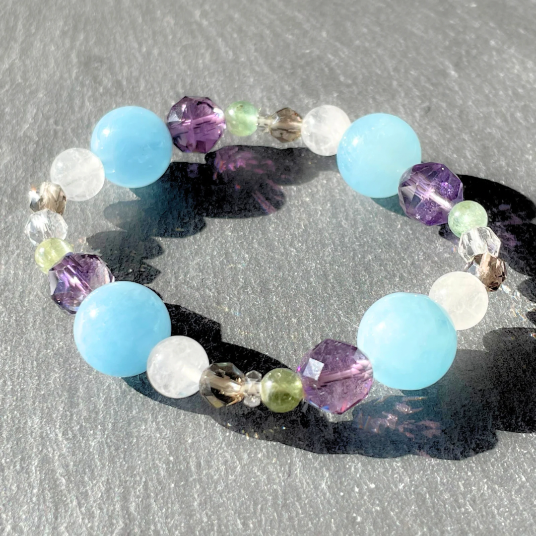 【一点物】魅ゆる青の中(アクアマリン×アメジスト) | 天然石 高品質 ブレスレット