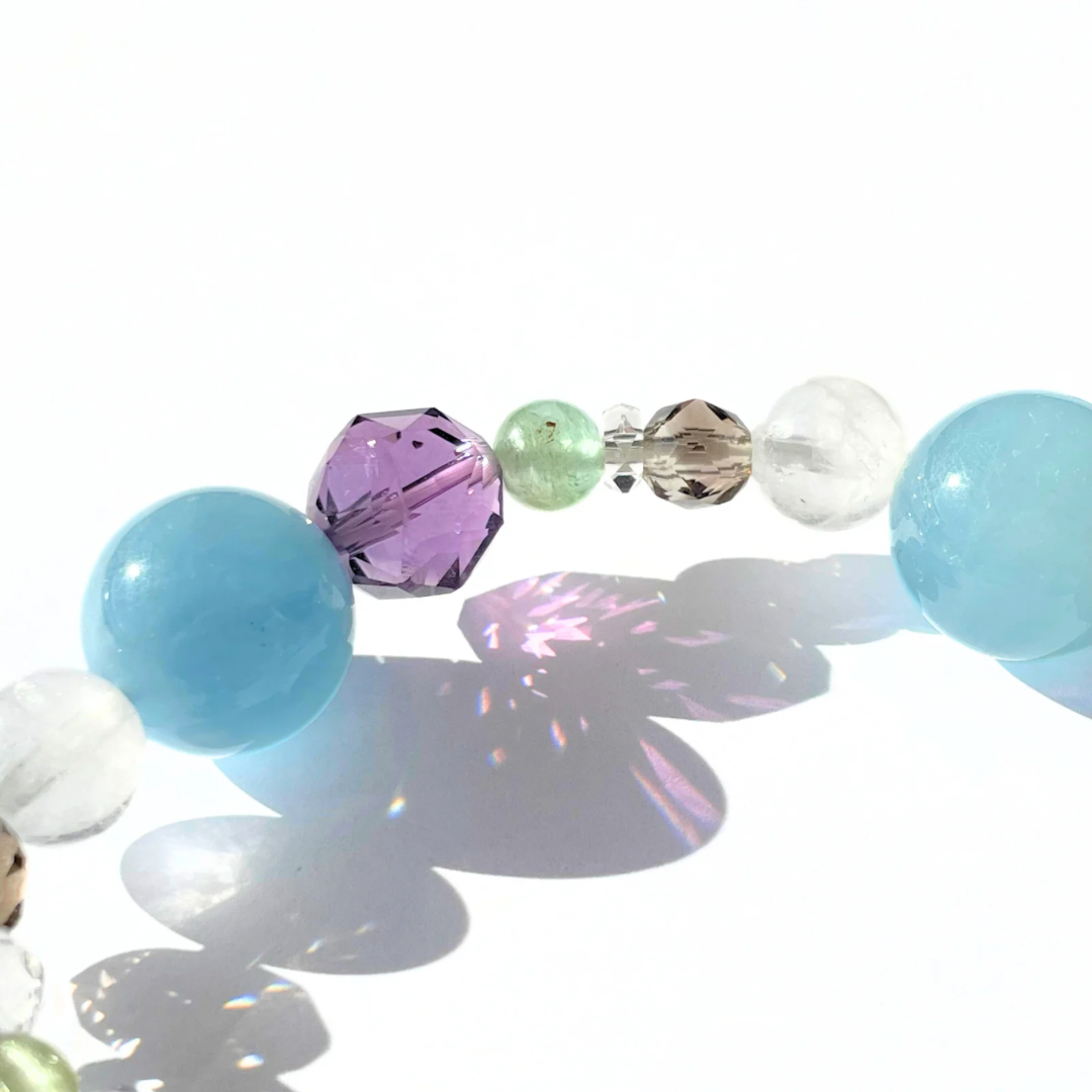 【一点物】魅ゆる青の中(アクアマリン×アメジスト) | 天然石 高品質 ブレスレット